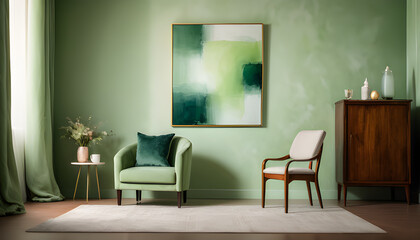 Living room with two chairs and a painting on the wall