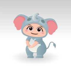Cute elephant With Cartoon Icon Vector Illustration. Cute bear mascot costume concept Isolated Premium Vector. Flat Cartoon Style