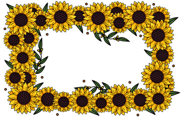 Sunflower frame. Sunflower vector background for image and text. Collection decorative floral design elements. Vector illustration EPS10
