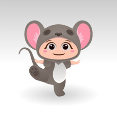 Cute mouse With Cartoon Icon Vector Illustration. Cute bear mascot costume concept Isolated Premium Vector. Flat Cartoon Style
