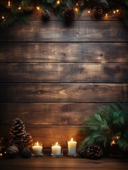 grunge wooden background with candles and christmas decoration. perfect background for your text or picture. more christmas backgrounds in my gallery. - obrazy, fototapety, plakaty