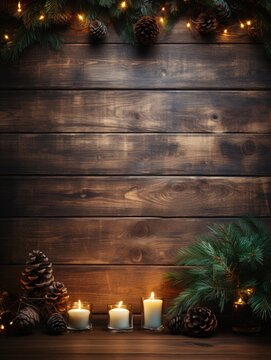 grunge wooden background with candles and christmas decoration. perfect background for your text or picture. more christmas backgrounds in my gallery.
