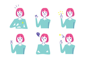 ショートボブ前髪ありの女性バストアップポーズ集-1