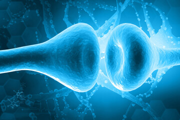 Neuron cells function. 3d illustration.. - obrazy, fototapety, plakaty