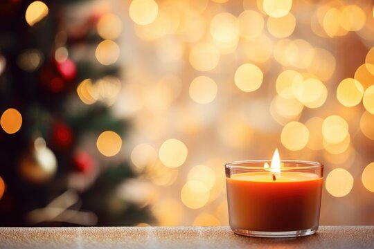 harmonic image of a candle with christmas decoration. gentle christmascandles in the background. 