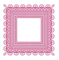 Solid dark pink floral ornamental square frame design vector