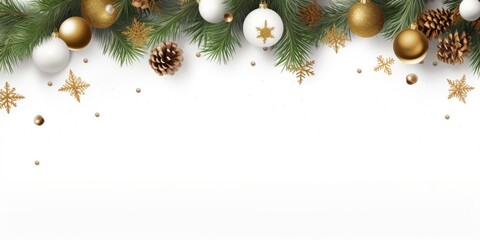 christmas decorations on white with space for your text or picture.