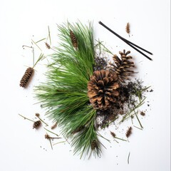 Efficiently Tidying Up Christmas: Clearing Pine Needles from a Festive Tree on a White Background