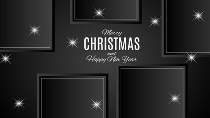 Fototapeta premium Merry Christmas and New Year Xmas background with winter landscape with light, stars. Merry Christmas card. Vector Illustration