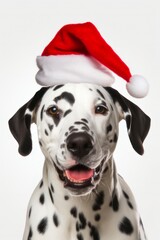 Festive Canine: Delighted Dalmatian donning a Santa Hat for Holiday Cheer