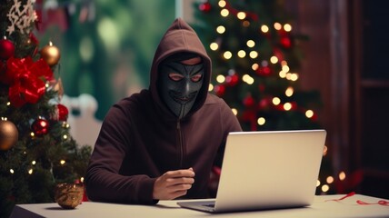 Festive Felon: Yuletide Thief Makes Off with Laptop in Christmas Heist - obrazy, fototapety, plakaty