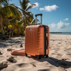 view of a suitcase on a paradise beach