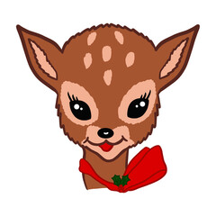 Cute Reindeer Cartoon With Red Scarf