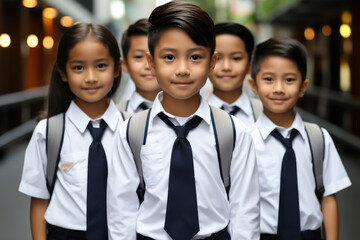 Portrait of Thai student primary school uniform. - obrazy, fototapety, plakaty