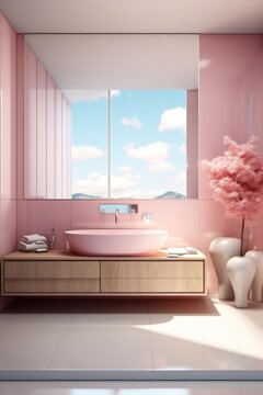 Interior pink bathroom, Property interior, Modern bathroom.