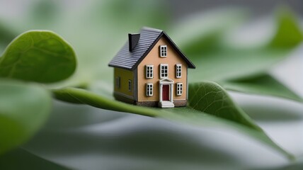 Obrazy na Plexi  エコロジーな家、環境に優しいクリーンな住宅イメージ、住宅のミニチュアモデル｜ecological house. An image of an environmentally friendly and clean house. Miniature model of a house. Generative AI
