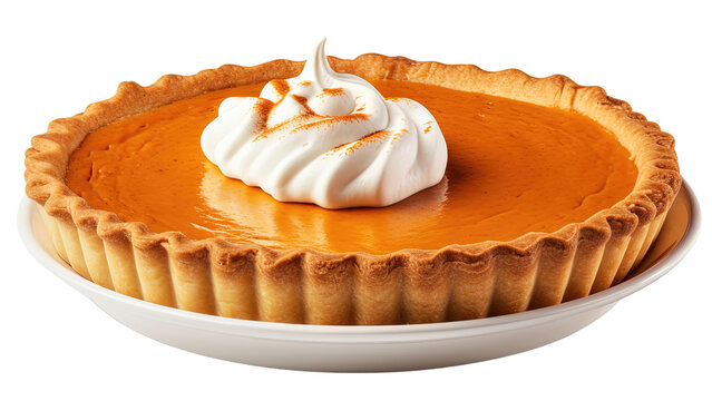 Pumpkin pie with Cream, Halloween and Thanksgiving dessert isolated on white transparent background, PNG