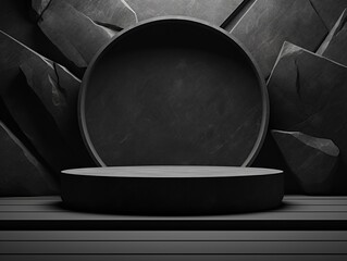 Black geometric Stone and Rock shape background, minimalist mockup for podium display or showcase, blackfriday mockup  - obrazy, fototapety, plakaty
