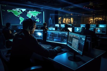 Information security cyber defense specialists at work 