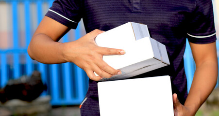 Close-up of a parcel delivery man for business transport