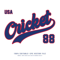 Cricket 88 text effect vector. Editable college t-shirt design printable text effect vector
