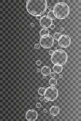 Realistic soap vector bubbles png isolated on transparent background. The effect of falling and flying bubbles. Glass bubble effect.