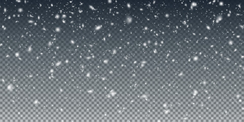 Christmas background with small falling snowflakes. Snow storm effect, blurred, cold wind with snow png. Holiday powder snow for cards, invitations, banners, advertising. - obrazy, fototapety, plakaty