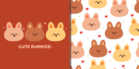 cute set of animal wallpaper and card. cute seamless pattern cartoon bunny. animal wallpaper for kids, textile, fabric print, gift wrap paper