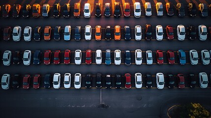 aerial shot of a massive parking lot filled with cars