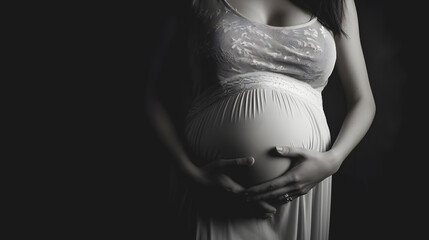 Gros plan sur le ventre d'une femme enceinte. - obrazy, fototapety, plakaty