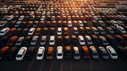 Fototapeta premium aerial shot of a massive parking lot filled with cars