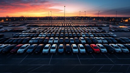 Fototapeta premium aerial shot of a massive parking lot filled with cars