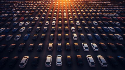 aerial shot of a massive parking lot filled with cars