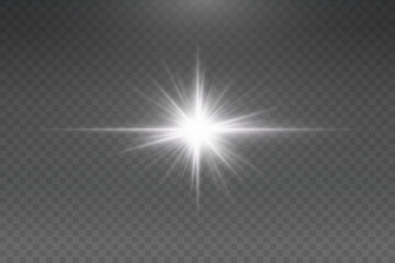Set of realistic vector white stars png. Set of vector suns png. White flares with highlights.	