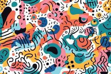 Fototapeta na wymiar Colorful, Abstract Background Illustration, in the Style of Animalier, Bold Color Blobs, Jon Burgerman, Flowing Textures, Diverse Color Palette, Pop-Inspired Lines, Repeating Pattern