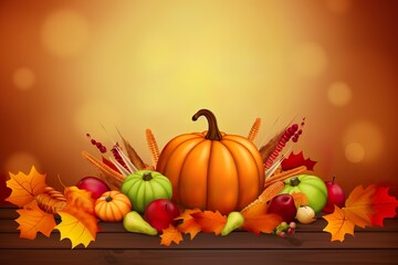 Naklejka na ściany i meble pumpkin autumn illustration with autumn leaves flat illustration for fall season celebration on white background made with ai generated