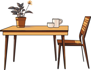 Fototapeta premium Minimalistic table illustration with a flat, comic style, featuring simple colors and vector graphics.