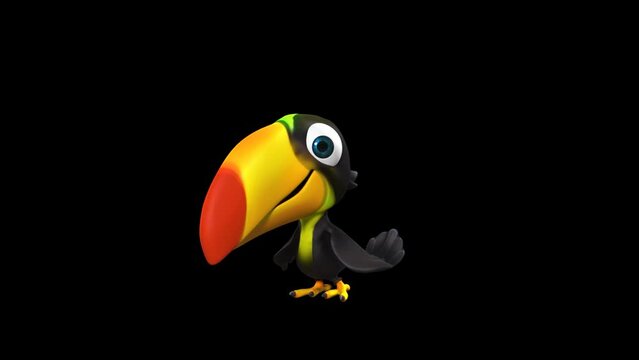Big Beak Toucan Bird Disagreeing by Nodding Head in No Gesture on Transparent Background