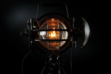 Studio lighting room isolated on black with halogen lamp. Illuminated old film technology. Generate Ai