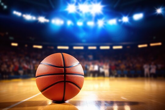 Basketball in a arena in background