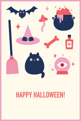 Witchcraft tools. Halloween greeting card.  - 665552922