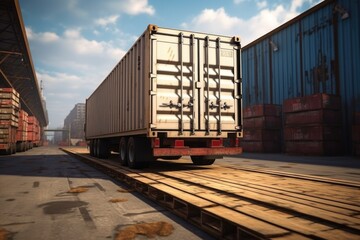 A truck is parked on a train track. This image can be used to depict a dangerous situation or as a metaphor for being in the wrong place at the wrong time