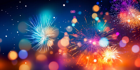 Happy new year 2024, fireworks background. - obrazy, fototapety, plakaty