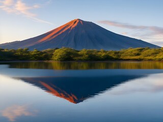 Fototapeta na wymiar Blue lake with volcano mountain