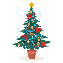 Colorful Christmas tree with decorations
