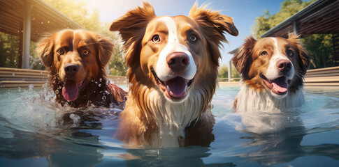 Dogs swimming and playing under water