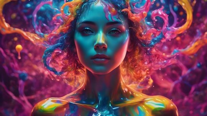 Obraz premium Woman with colorful water splash effect 