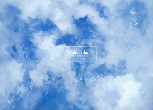 Blue watercolor background texture, abstract painted white clouds with pastel blue border grunge, blue sky background