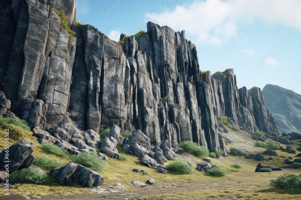 Aufkleber a large rock formation stands prominently in the middle of a vast field. this image can be used to d