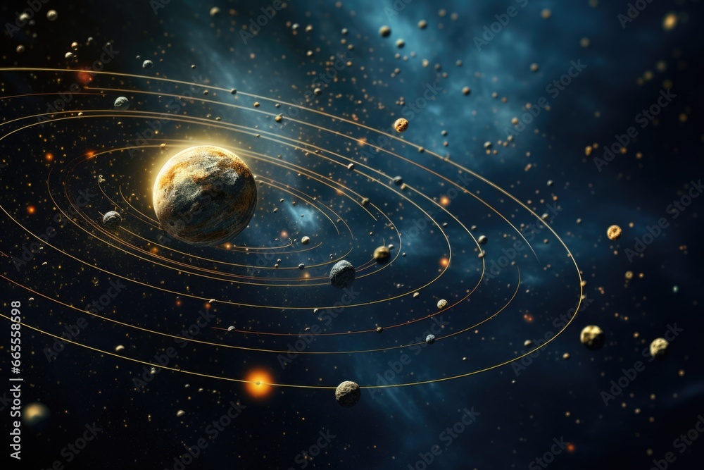 Aufkleber a captivating image of the solar system with the sun at the center and the planets orbiting around i